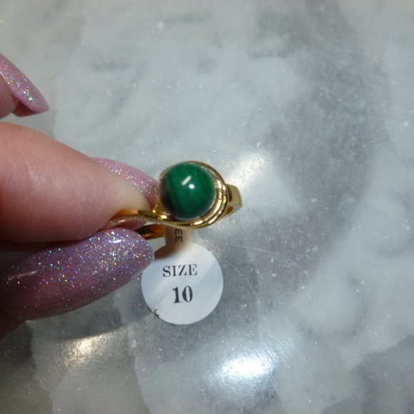 18k Yellow Gold EP Malachite Dolphin Ore Ring - Picture 9 of 11